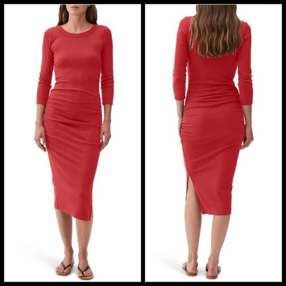 💕MICHAEL STARS💕 Christina Midi Ruched Sheath Dress ~ Heart Red Large L NWT - Picture 3 of 14